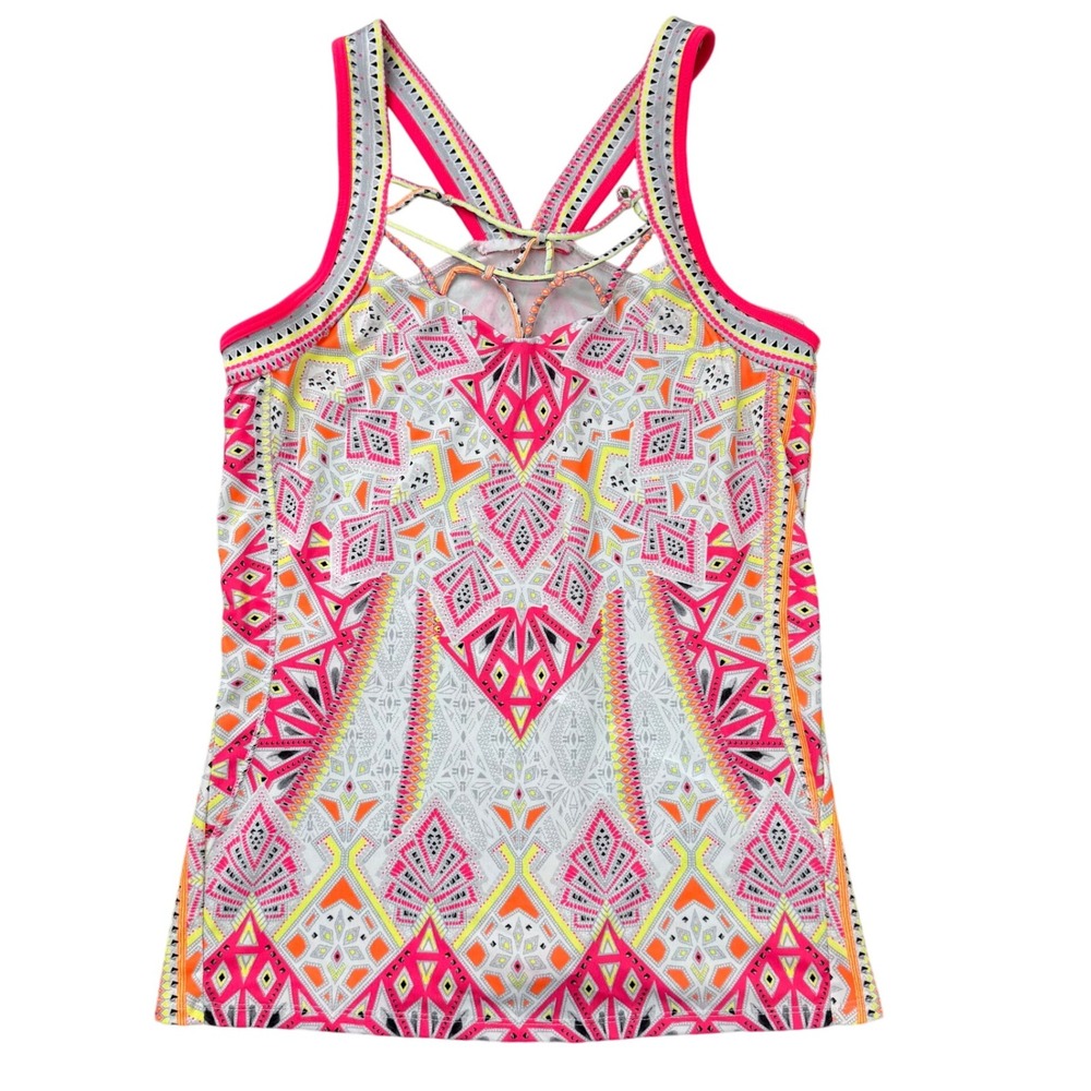 Lucky In Love Geometric Print Tank Top Pink Orange Yellow Small